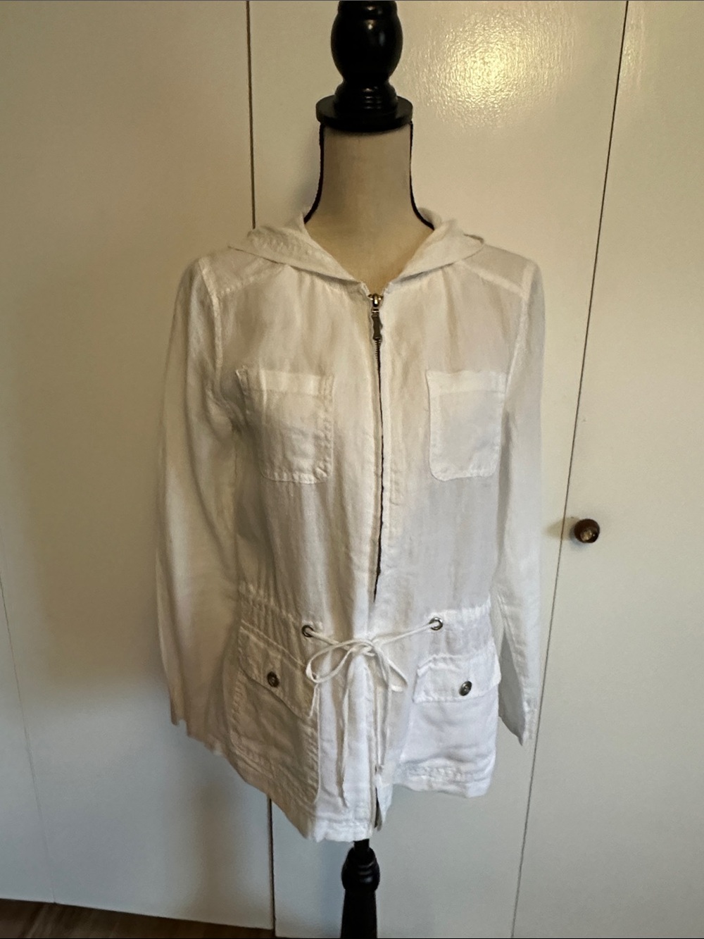 Cynthia Rowley White Hooded Drawstring Utility Jacket